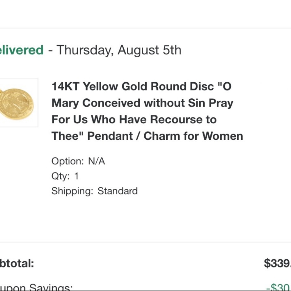 Solid GOLD 14k pendant AND chain
14K pendant is of *Catholic Mother Mary*